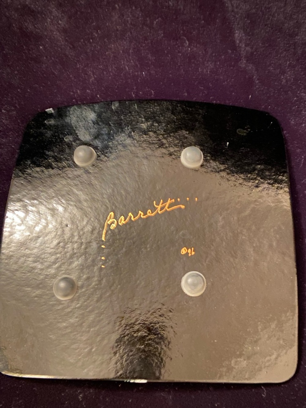 Jim & Sharron Barrett Studios Fused Art Glass Metallic Black Footed Tray Trivet - Picture 3 of 7